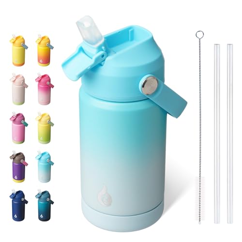BJPKPK Insulated Water Bottle with Straw Lid, 12oz Thermo Water Bottles, Flex Handle & Non-slip Boot, BPA Free Leak Proof Stainless Steel Metal Thermo, Tumblers, Cups, Sea Salt - color: Sea Salt, size: 12 Ounces