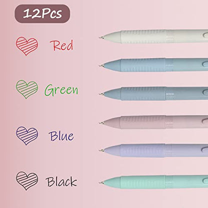 Pack of 12 Multicoloured Ballpoint Pens, 4-in-1 Retractable Multicoloured Pen, Smooth 0.5 mm Pen Multipack for Office, School Supplies, Students, Children, Gift