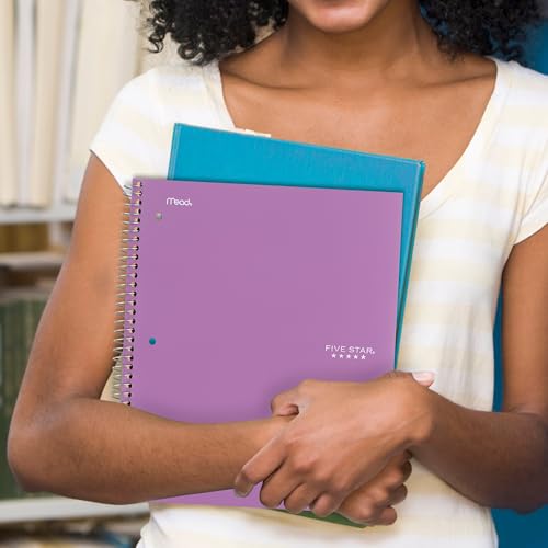 Five Star Spiral Notebook + Study App, 5 Subject, College Ruled Paper, 8-1/2" x 11", 200 Sheets, Fights Ink Bleed, Water Resistant Cover, Amethyst Purple (38748) - color: Purple, size: 1 Count (Pack of 1)