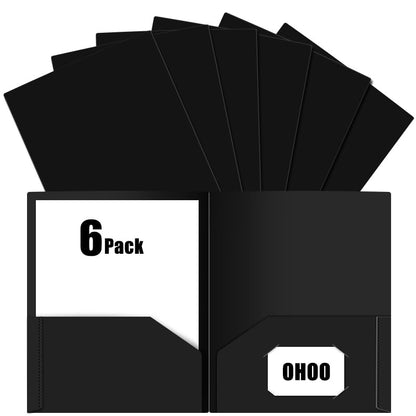 6 Pack Folders with Pockets Plastic Paper File Folder for School Office Home Business Fit Letter Size Paper Black - color: Black