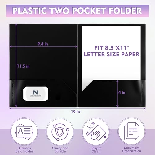 pmybupo 25 Pack Black 2 Pocket Folders,Heavy Duty Plastic Folders for Letter Size Paper,Heavy Duty Poly,Long Lasting,Includes Labels. - color: Black