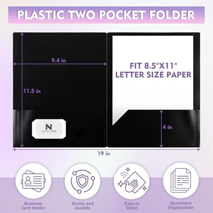 pmybupo 25 Pack Black 2 Pocket Folders,Heavy Duty Plastic Folders for Letter Size Paper,Heavy Duty Poly,Long Lasting,Includes Labels. - color: Black