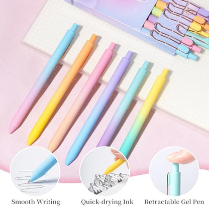 Drawdart Gel Pens, 6 Pcs Smooth Writing No Bleed & Smear, Black Ink Cute Fine Point (0.5mm), Retractable Aesthetic Journaling School Office Supplies for Women & Men - color: 6 Pcs Gradient- Black Ink