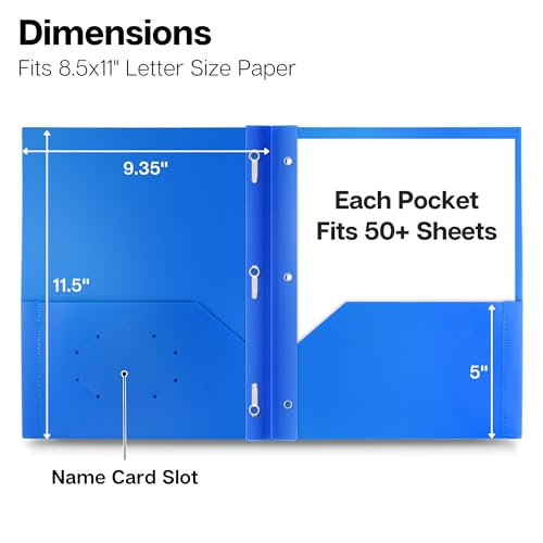 Dunwell Plastic Folders with 3 Prongs, (24 Pack, Blue), 2-Pocket Folders with Fasteners, Durable Acid-Free Poly for Long Term Use, Labels Included - color: Blue, size: 24 Pack