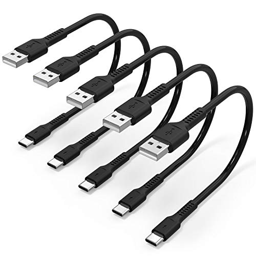 6 inch Short Fast Charging Cord, 5 Pack Durable USB A to USB Type C 3A Cable for Charging Station Compatible with Samsung Galaxy Note 9 10 S10 S20 S30 OnePlus 7T 8T LG V30 V40 - color: Black, size: 0.5 Feet