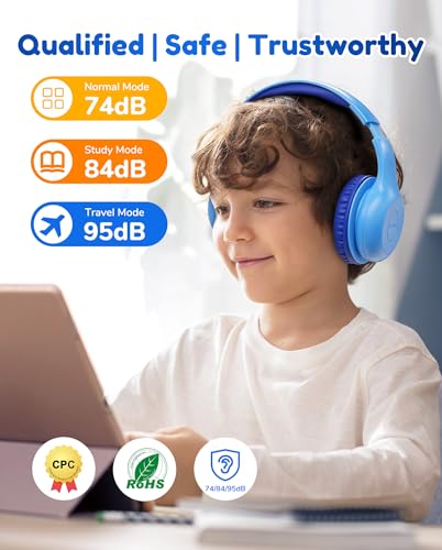 EarFun Kids Bluetooth Headphones, K2 Kids Headphones with Volume Limited, 60H Playtime, Bluetooth 5.4 Headphones with Mic, Stereo Sound, Foldable Over-Ear Headphones for Kids/School (Royal Blue) - color: Royal Blue