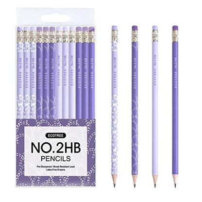 ECOTREE Pencils #2 Pre-Sharpened Pencils for Kids Number 2 Pencil with Erasers for School, Writing, 12 Count - color: Purple, style: 12 COUNT