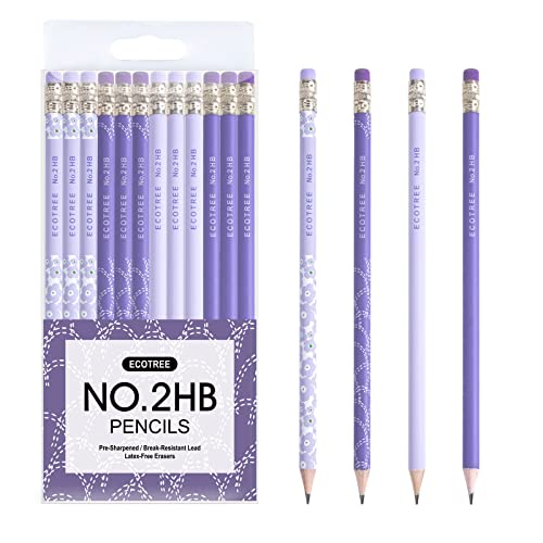 ECOTREE Pencils #2 Pre-Sharpened Pencils for Kids Number 2 Pencil with Erasers for School, Writing, 12 Count - color: Purple, style: 12 COUNT