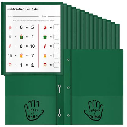Henoyso 24 Pcs Plastic Folders with Clear Front Pockets and Prongs School to Home File Organizer Plastic Folder for Back to School Parent Teacher Communication Homework Office (Dark Green) - color: Dark Green