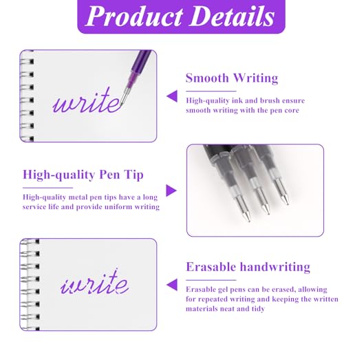0.7 mm Erasable Gel Ink Pen Refills Compatible with Frixion Friction, Smooth Writing Multicolor Retractable Fine Point Pen Refill for School Office Home Art (Purple, 16) - style: Purple