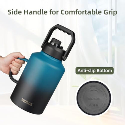 BJPKPK 1 Gallon Water Bottle with Handle, Large Dishwasher Safe 128oz Insulated Water Bottle, BPA Free Water Jug, Wide Mouth Metal Flasks with Anti-slip Bottom, Keep Cold & Hot,Sky - color: Sky, style: 128oz-Side Handle