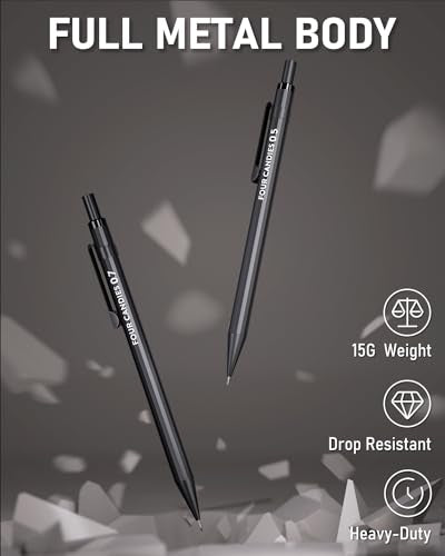 Four Candies Metal Mechanical Pencils 0.5 & 0.7 mm, 2PCS Mechanical Pencils with Dual Spring, 8 Tubes Lead Refills, 2PCS 4B Erasers and 18PCS Eraser Refills, Mechanical Pencil Set for Writing Drawing