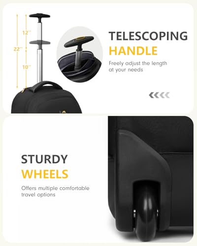 MATEIN Rolling Bag for Women, 17 inch Wheeled Laptop Backpack | TSA-Friendly Design, Wet Dry separation pocket, Backpacks with Wheels, 40L Large Capacity, Water Resistant, Multi-Pocket - color: Black, size: 17-inch