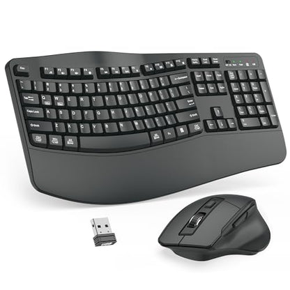 Wireless Keyboard and Mouse Combo, 2.4G Full Size Wave Keys Ergonomic Keyboard with Wrist Rest and 3-Level DPI Adjustable Wireless Ergonomic Mouse for Windows, Mac OS Desktop/Laptop/PC(Graphite) - color: Graphite