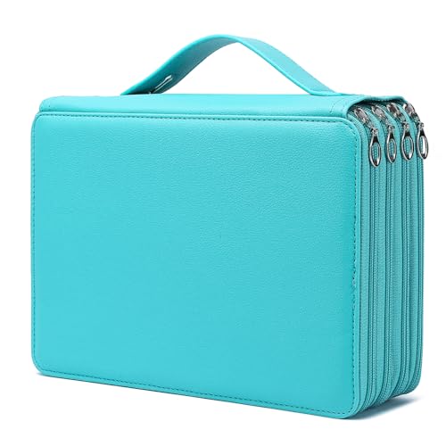 YOUNGCOL 200 Slots Colored Pencil Case - Deluxe PU Leather Pencil Organizer Holder With Zipper Closure Large Pencil Box for Colored Pencils Watercolor Pencils - color: Green, size: 200 Slots