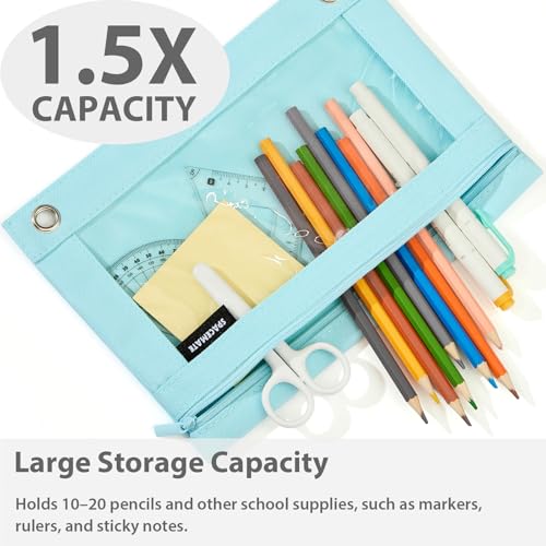 SPACEMATE Binder Pencil Pouch Case Box Bag for 3 Ring Binder School Supplies Girls Boys Kids, Clear Preppy Stuff Large Aesthetic Pen Organizer, Back to College Stationary, 1 Pack, Eggshell Blue - color: Eggshell Blue