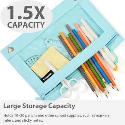 SPACEMATE Binder Pencil Pouch Case Box Bag for 3 Ring Binder School Supplies Girls Boys Kids, Clear Preppy Stuff Large Aesthetic Pen Organizer, Back to College Stationary, 1 Pack, Eggshell Blue - color: Eggshell Blue