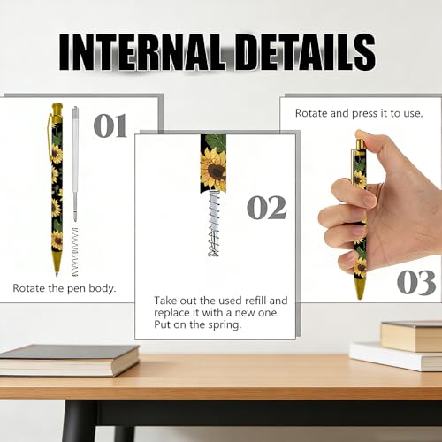 Ballpoint Pen 4Pcs Click Black Ink Metal Retractable 1.0 mm Medium Ballpoint Pens Quick Dry for Office School (Big Flowers) - color: Big Flowers