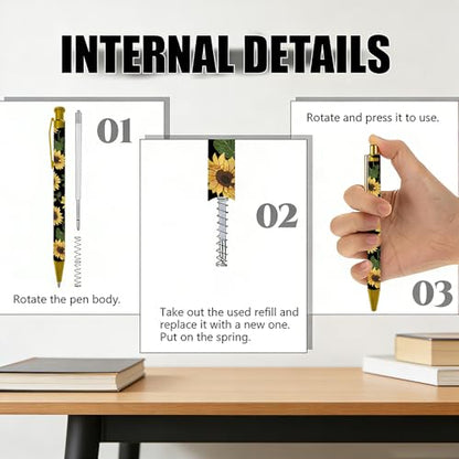 Ballpoint Pen 4Pcs Click Black Ink Metal Retractable 1.0 mm Medium Ballpoint Pens Quick Dry for Office School (Big Flowers) - color: Big Flowers