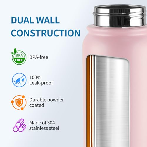 GOPPUS Insulated Water Bottle 20oz Stainless Steel BPA-Free Sports Bottle Ideal for School and Travel Silicone Spout Lid Prevents Leaks, Sweat, and Dust (Pink) - color: Pink