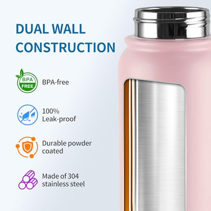 GOPPUS Insulated Water Bottle 20oz Stainless Steel BPA-Free Sports Bottle Ideal for School and Travel Silicone Spout Lid Prevents Leaks, Sweat, and Dust (Pink) - color: Pink