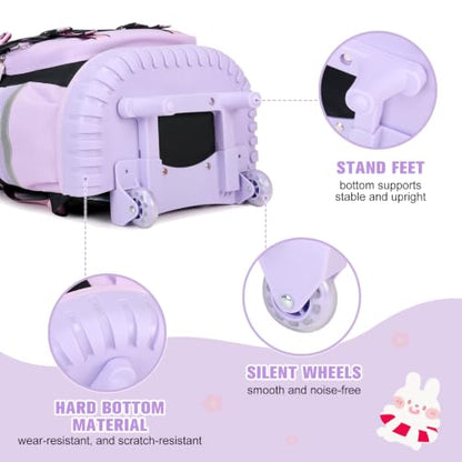 Bevalsa Rolling Backpack for Girls, 3PCS Roller School Backpack Set | with Lunch Box & Pencil Case, Kids Bookbag with Wheels for Teen Girls Elementary Middle High School Students - color: Purple Butterfly