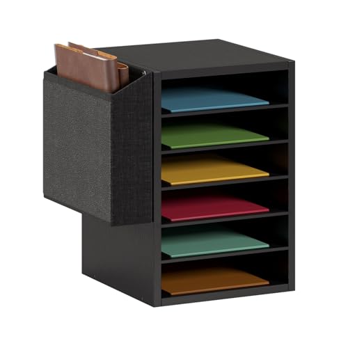 Unionly, Literature Organization Paper Storage Slot, Office Desk File Organizer, Desktop Wood Mailbox For Teacher Classroom, 6 Tier Adjustable Countertop Mail Sorter, Mailboxes With Name Slots, Black - color: Black, size: Standard 6 Slots