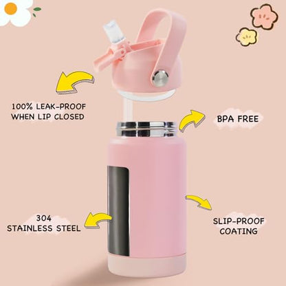 Kerilyn 12oz Kids Water Bottle 2 Pack, Stainless Steel Insulated Water Bottle Bulk, Toddler Cups with Straws Leak-Proof, Kids Water Bottles for School Boys Girls, BPA Free, Pink+Green 2 Piece Set - color: A. Pink+Green