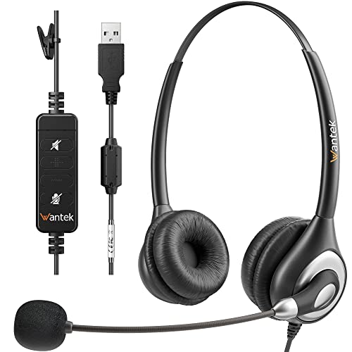 Wantek Corded USB Headset with Microphone Noise Cancelling & in-line Controls, Computer Headphones for Laptop PC Skype Zoom Webinar Classroom Home Office Business, Clear Chat, Ultra Comfort(UC602) - color: 602USB-W-A1