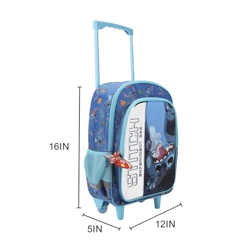 Disney's Stitch 16" Rolling Travel Backpack With Wheels And A Keychain - color: Disney’s Stitch Rolling Blue