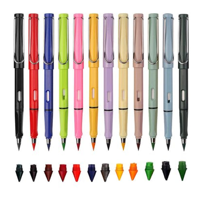 12 Sets Everlasting Pencil, Infinity Pen, NO-Sharpening Pencils for Writing Drawing Students Sustainable for Home Office School Supplies (12 Pens + 12 Erasers + 12 Replaceable Nibs) - color: 12Pcs Colorful