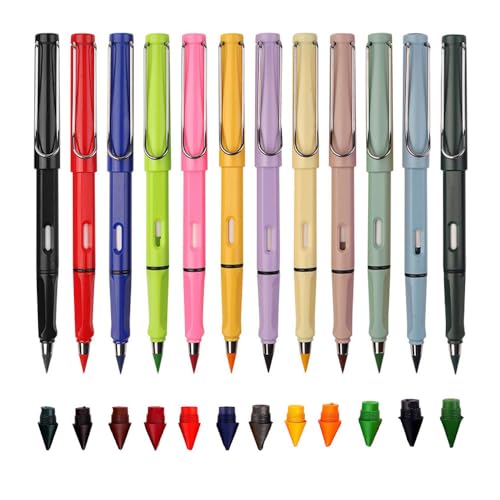 12 Sets Everlasting Pencil, Infinity Pen, NO-Sharpening Pencils for Writing Drawing Students Sustainable for Home Office School Supplies (12 Pens + 12 Erasers + 12 Replaceable Nibs) - color: 12Pcs Colorful
