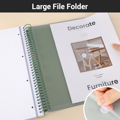 EUSOAR Spiral Graph Paper Notebook, A4 9.25" x 11.7" Large 3 Subject Notebook Journal, Grid Graph Ruled Paper Composition Notebook 240 Pages with Pocket for Math, Science and Engineering Students - color: Green, style: A4 Graph