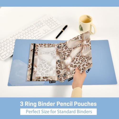 Gredecor 3 Ring Binder Pencil Pouch, Leopard Cheetah Bow Zippered Pen Case Pouches with Clear Window, 2 Pack Stylish Office & School Supplie - color: Leopard Cheetah Bow