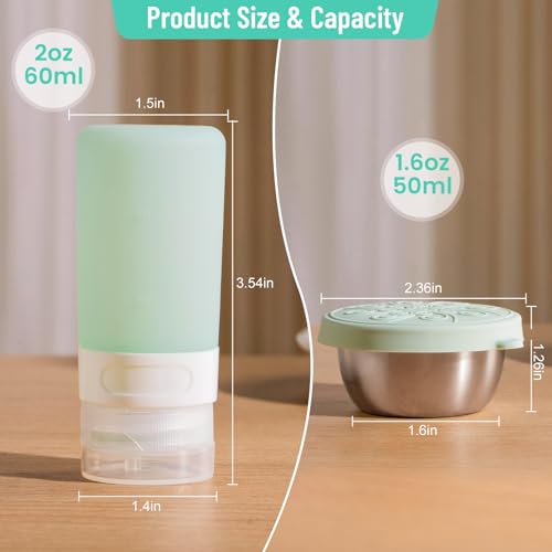 MICEBAY 8-Pack Salad Dressing Container To Go, 2-oz Silicone Small Condiment Squeeze Bottles and 1.6 oz Stainless Steel Sauce Containers Cups, Leakproof Condiment Containers with Lids for Lunch Box - color: Mint, size: 2-oz