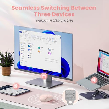 TECKNET Wireless Mouse,Bluetooth Mouse (BT5.3/5.0 & 2.4G) with USB Receiver Silent Optical Computer Mice，Wide Compatibility - color: Pink