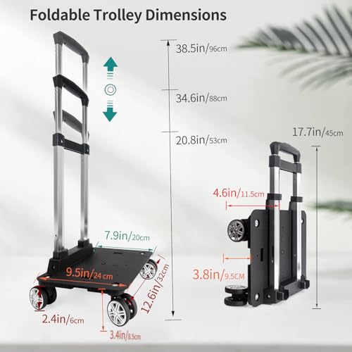 Backpack Trolley Wheeled Cart-Backpack Hand Truck with Luggage Strap,Aluminium Alloy Folding Trolley Cart for Bags Backpack Travel Luggage Cart - size: 4 Wheels with Standard Base