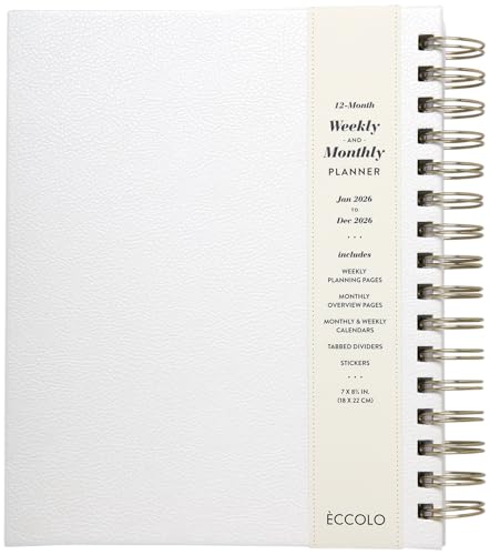 WORLD TRAVELER 2026 Planner Weekly & Monthly Hardcover Spiral Agenda | Hardcover Spiral Lay-Flat Binding, Weekly and Monthly Planning Pages, January to December 2026, 7x8.75 Compact Format - color: White/Can happen