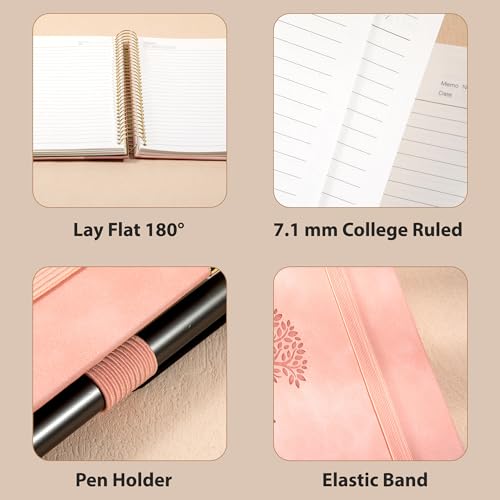 Yoment Hardcover Spiral Notebook 8.5" x 11" Pink 5 Subject Notebook College Ruled with Dividers Tabs 300 Pages Large Leather Spiral Journal Notebooks for Work School Note-Taking Business - color: Pink