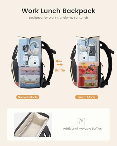 LOVEVOOK Lunch Backpack for Women, 15.6 Inch Laptop Backpack with Insulated Lunch Compartment,Built-in Cooler Work Bag,Wide Open Computer Backpack with Tumbler Holder,Water-Resistant Nurse Teacher Bag - color: Gray-carbon-brown