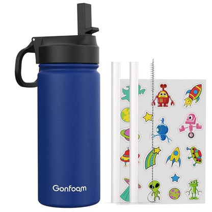 Gonfoam 16oz Kids Water Bottle, Stainless Steel Insulated Cup | DIY Stickers, BPA-free, Leak-proof, Sturdy, Keeps Cold 24h, Easy to Carry, Easy to Clean, Back to School, Gifts - color: Sapphire Blue