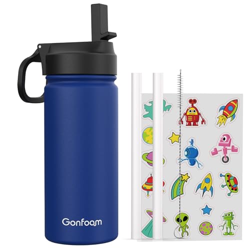 Gonfoam 16oz Kids Water Bottle, Stainless Steel Insulated Cup | DIY Stickers, BPA-free, Leak-proof, Sturdy, Keeps Cold 24h, Easy to Carry, Easy to Clean, Back to School, Gifts - color: Sapphire Blue