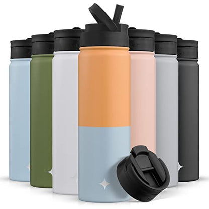 JoyJolt Triple Insulated Water Bottle with Straw Lid AND Flip Lid! 22oz Water Bottle, 12 Hour Hot/Cold Vacuum Insulated Stainless Steel Water Bottle. BPA-Free Leakproof Water Bottles - Thermos Bottle - color: Orange/Blue, size: 22 Ounces