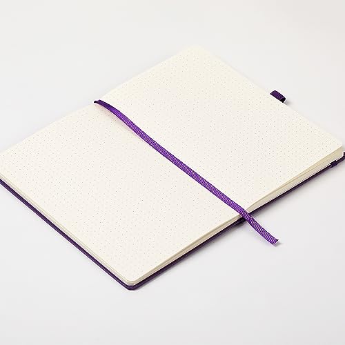 Dotted Journal/Notebook - Dot Grid Hard Cover Notebook, Premium Thick Paper with Fine Inner Pocket, Black Smooth Faux Leather, Pen Loop, 5.3'' x 8.26'' - Lavender - color: Lavender, size: Dotted