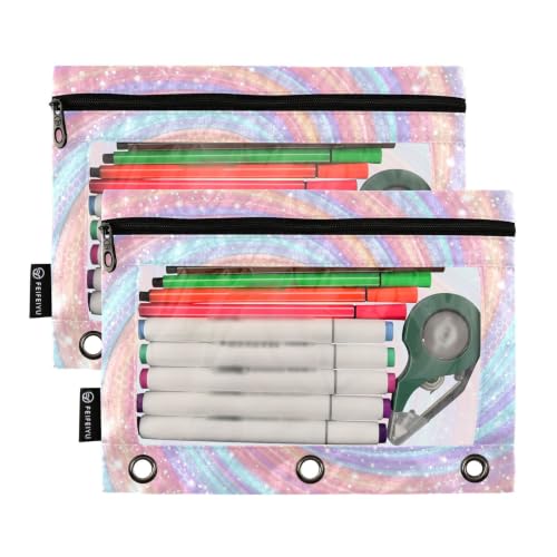 Gredecor 3 Ring Binder Pencil Pouch, Aesthetic Gradient Swirl Zippered Pen Case Pouches with Clear Window, 2 Pack Stylish Office & School Supplie - color: Aesthetic Gradient Swirl