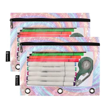 Gredecor 3 Ring Binder Pencil Pouch, Aesthetic Gradient Swirl Zippered Pen Case Pouches with Clear Window, 2 Pack Stylish Office & School Supplie - color: Aesthetic Gradient Swirl