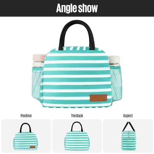 douyadady Lunch Bag Women/Men Lunch Box Women/Men (Baby blue+White Stripes) | Spacious Lightweight Waterproof Sturdy Durable Great Value For Office Work School Picnic Travel - color: Baby blue+White Stripes