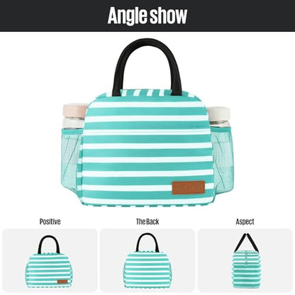 douyadady Lunch Bag Women/Men Lunch Box Women/Men (Baby blue+White Stripes) | Spacious Lightweight Waterproof Sturdy Durable Great Value For Office Work School Picnic Travel - color: Baby blue+White Stripes