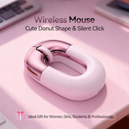 Travel Mouse Pink Wireless Mouse for Laptop. Bluetooth Silent Mouse | Rechargeable Portable Cute Donut Mice Dual Mode & 2.4G, 1200 DPI for Mac, iPad, PC - color: Pink