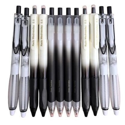 Fengtaiyuan Retractable Gel Pens, 0.5mm Black Ink ST Fine Point, Quick Dry No Smudge 3 Styles (Silent Click/Ergonomic Triangular Grip) for School Office Exam Note Taking, 12 Pack - color: BlackFGTWP12